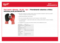 MILWAUKEE Cut Level 1 Gloves Povrstvené rukavice s třídou ochrany proti proříznutí 1 - XL/10 - 1 ks 4932471418 A4 PDF