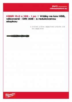 MILWAUKEE HSS-Rollforged Drills / DIN338 with reduced shank  4932373321 A4 PDF