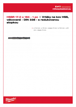 MILWAUKEE HSS-Rollforged Drills / DIN338 with reduced shank  4932373325 A4 PDF