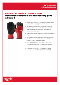 MILWAUKEE Impact Cut Level 3 Gloves Povrstvené rukavice s třídou ochrany proti nárazu 3 - 10/XL - 1 ks 4932478129 A4 PDF