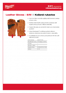 MILWAUKEE Leather Gloves Kožené rukavice- 8/M - 1 ks 4932478123 A4 PDF