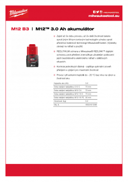 MILWAUKEE M12 B3 M12™ 3,0 Ah akumulátor 4932451388 A4 PDF