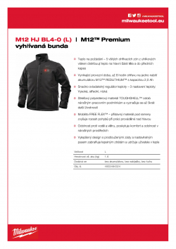 MILWAUKEE M12 HJ BL4 M12™ Premium vyhřívaná bunda 4933464324 A4 PDF