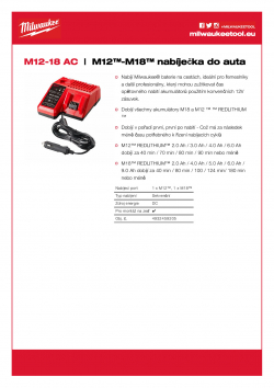 MILWAUKEE M12-18 AC M12™-M18™ nabíječka do auta 4932459205 A4 PDF