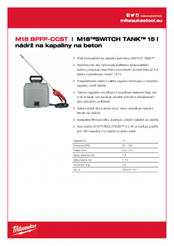 MILWAUKEE M18 BPFP-CCST M18™ SWITCH TANK™ 15 l nádrž na kapaliny na beton 4933471371 A4 PDF