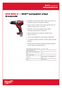 MILWAUKEE M18 BDD M18™ kompaktní vrtací šroubovák 4933443530 A4 PDF