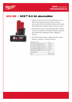 MILWAUKEE M12 B6 M12™ 6,0 Ah akumulátor 4932451395 A4 PDF