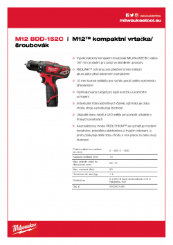 MILWAUKEE M12 BDD M12™ kompaktní vrtačka/šroubovák 4933451460 A4 PDF