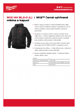 MILWAUKEE M12 HH BL3 M12™ Černá vyhřívaná mikina s kapucí 4933464348 A4 PDF