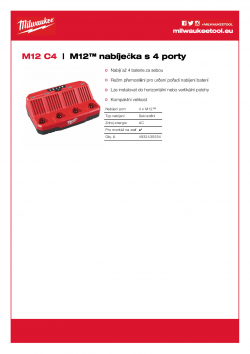 MILWAUKEE M12 C4 M12™ nabíječka s 4 porty 4932430555 A4 PDF