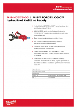 MILWAUKEE M18 HCC75 M18™ FORCE LOGIC™ hydraulické kleště na kabely 4933459268 A4 PDF