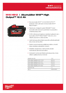 MILWAUKEE M18 HB12 M18™ HIGH OUTPUT™ 12,0 Ah akumulátor 4932464260 A4 PDF