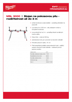 MILWAUKEE MSL 3000 Stojan na pokosovou pilu - rozšiřitelnost až do 3 m 4933411565 A4 PDF