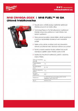 MILWAUKEE M18 CN16GA M18 FUEL™ 16 GA úhlová hřebíkovačka 4933451570 A4 PDF