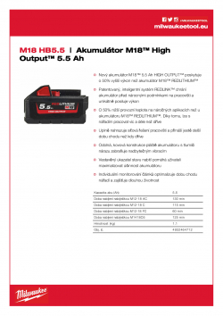 MILWAUKEE M18 HB5.5 M18™ HIGH OUTPUT™ 5,5 Ah akumulátor 4932464712 A4 PDF