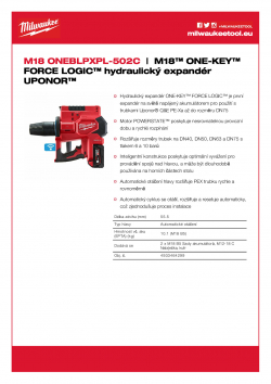 MILWAUKEE M18 ONEBLPXPL M18™ ONE-KEY™ FORCE LOGIC™ hydraulický expandér UPONOR® 4933464299 A4 PDF