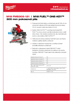 MILWAUKEE M18 FMS305 M18 FUEL™ ONE-KEY™  305 mm pokosová pila 4933471122 A4 PDF