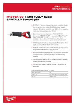 MILWAUKEE M18 FSX M18 FUEL™ Super SAWZALL® šavlová pila 4933464724 A4 PDF