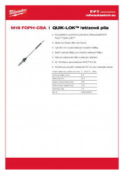 MILWAUKEE M18 FOPH-CSA QUIK-LOK™ řetězová pila 4932464957 A4 PDF