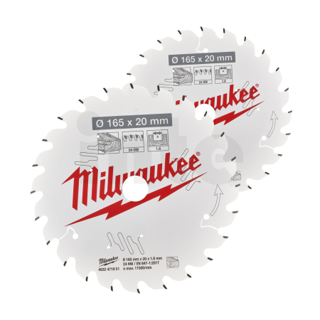MILWAUKEE Set pilových kotoučů Dřevo 165 x 20 mm 2 ks 4932492433
