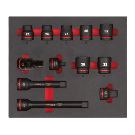 MILWAUKEE Pěnová vložka s 3/4" Impact Duty nástrčnými klíči - 12ks 4932493396