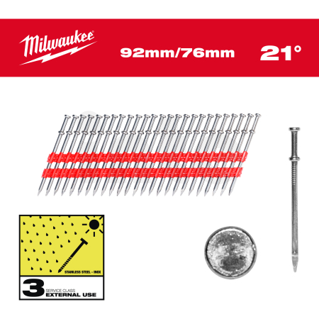 MILWAUKEE Duplex hřebíky 21 stupňů kulatá hlava 92mm/76mm, 2000ks balení 4932498156
