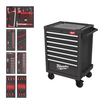 MILWAUKEE TOOLGUARD 69 cm šedá vysokokapacitní dílenská ocelová skříň se 3 zásuvkami a univerzálním nářadím 131 ks 4932500741