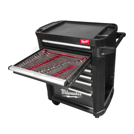 MILWAUKEE Plně vybavená sada nářadí – 206 ks v šedé dílenské ocelové skříni TOOLGUARD™ 30″ / 78 cm, verze EU Standard 4932500744