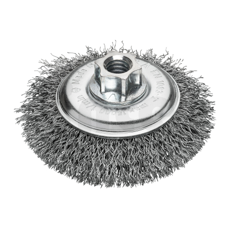 MILWAUKEE Šikmý kartáč M14 100×10 mm, ocelový, vlnitý drát 0,35 mm – 1 ks 4932501748