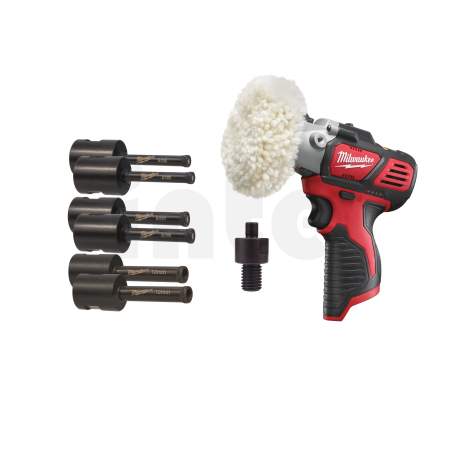MILWAUKEE M12 BPS-0 diamantový set, leštička + DIA vrtáky do dlažby 6-8-10mm po 2ks, adaptér 4932478547
