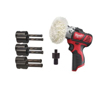 MILWAUKEE M12 BPS-0 diamantový set, leštička + DIA vrtáky do dlažby 6-8-10mm po 2ks, adaptér 4932478547