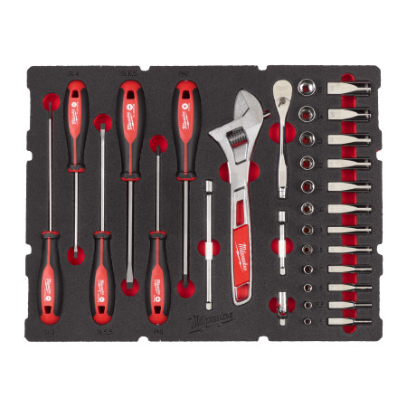 MILWAUKEE Pěnová vložka 1/4“ s nástrčnými klíči a ráčnou 35 ks pro boxy PACKOUT 4932480717