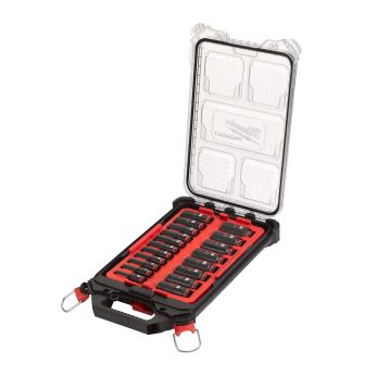 MILWAUKEE ⅜″ PACKOUT™ SHOCKWAVE™ IMPACT DUTY sada dlouhých průmyslových hlavic 19 ks 4932480946