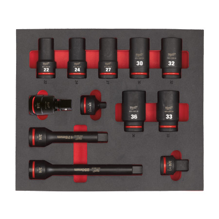 MILWAUKEE Pěnová vložka s prodlouženými 3/4" Impact Duty nástrčnými kliči - 12ks 4932493398