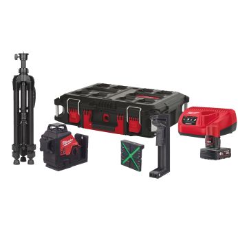 MILWAUKEE Laser M12™ 360° se zeleným paprskem se 3 rovinami a malá sada příslušenství 4933499379