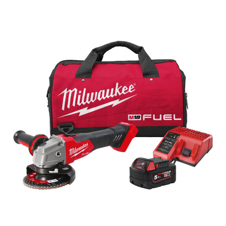 MILWAUKEE M18 FSAG125X-501B Aku úhlová bruska s posuvným spínačem 125 mm, 1 x M18 B5 + M12-18 C+ taška, 4933500779