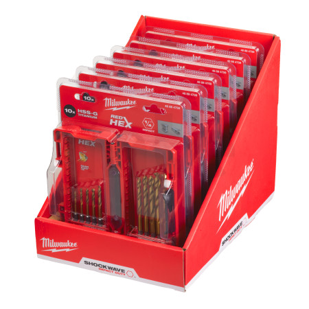 MILWAUKEE SHOCKWAVE™ HSS-G TiN Red Hex set vrtáků v plastové kazetě (10 ks) 48894759