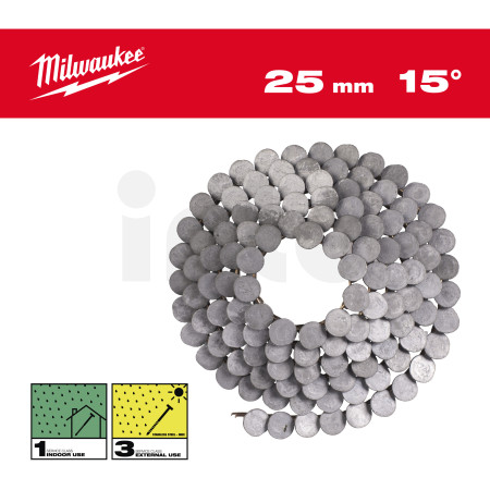 MILWAUKEE Hřebíky 15° prstencové RH 3,05 x 25 mm / SS / HDG - 2160 ks 4932499325