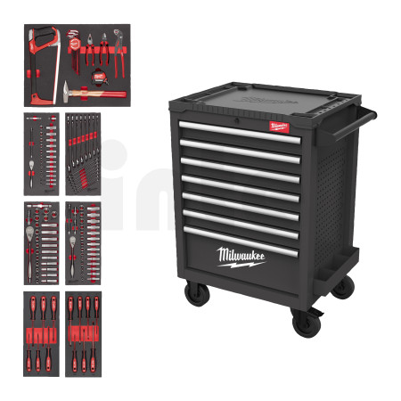 MILWAUKEE TOOLGUARD 69 cm šedá vysokokapacitní dílenská ocelová skříň se 3 zásuvkami a univerzálním nářadím 131 ks 4932500741