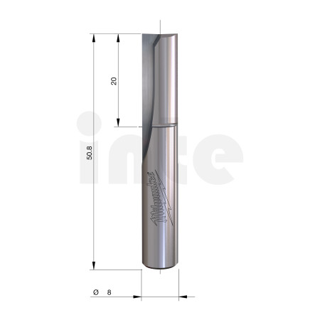 MILWAUKEE Rovná fréza, stopka 8 mm, 2C 8/50 mm – 1 ks 4932500882