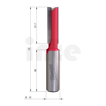 MILWAUKEE Rovná fréza, stopka 12 mm, 2C 10/74 mm – 1 ks 4932500902