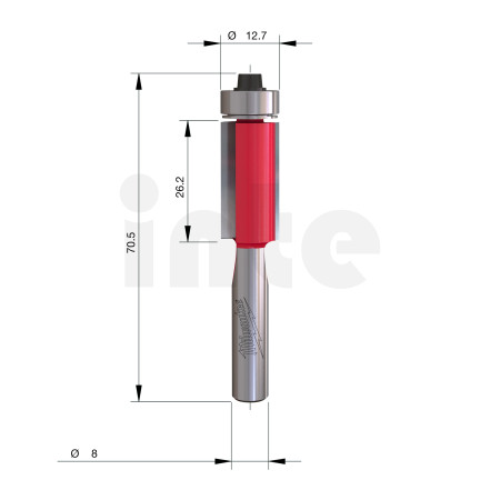 MILWAUKEE Zarovnávací fréza s ložiskem, stopka 8 mm, 12,7/70,7 mm – 1 ks 4932500930