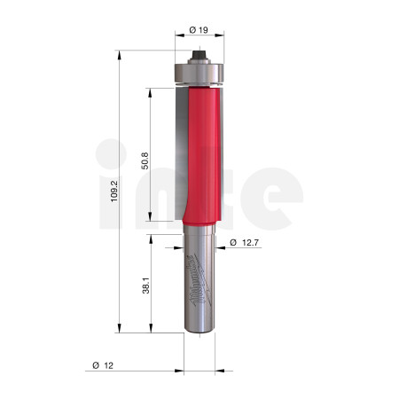 MILWAUKEE Zarovnávací fréza s ložiskem, stopka 8 mm, 19/110 mm – 1 ks 4932500933