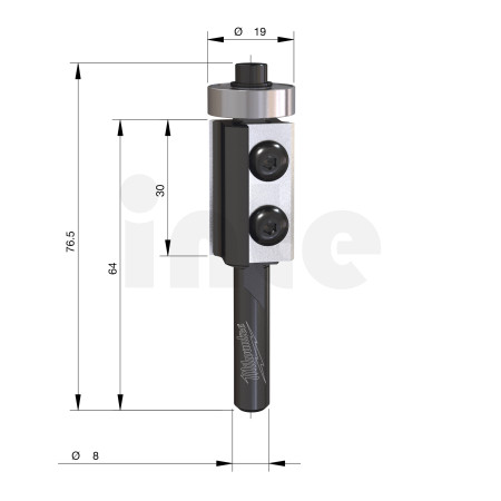 MILWAUKEE Zarovnávací fréza s tvrdokovovými břity, stopka 8 mm, 19 / 77 mm – 1 ks 4932500935