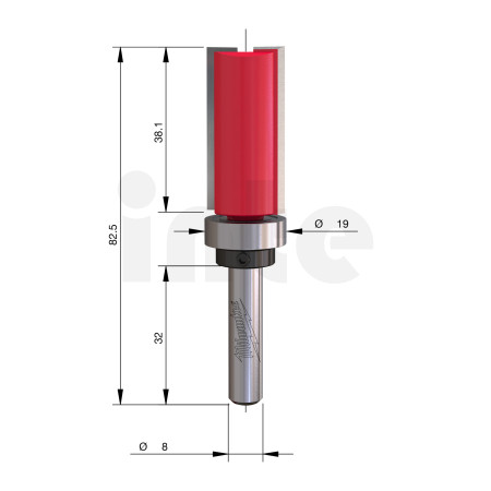 MILWAUKEE Šablonová fréza, stopka 8 mm, 19/66,5 mm – 1 ks 4932500942