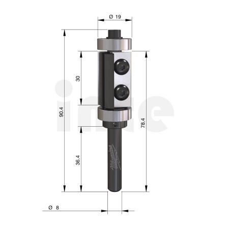 MILWAUKEE Šablonová a zarovnávací fréza s tvrdokovovými břity, stopka 8 mm, 19 / 90 mm – 1 ks 4932500946