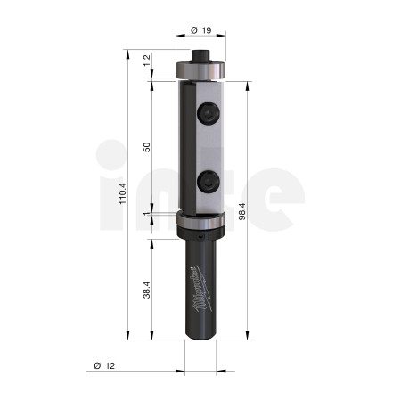 MILWAUKEE Šablonová a zarovnávací fréza s tvrdokovovými břity, stopka 12 mm, 19 / 110 mm – 1 ks 4932500947