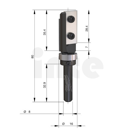 MILWAUKEE Šablonová fréza s tvrdokovovými břity pro laminát, stopka 8 mm, 16 / 80 mm – 1 ks 4932500949