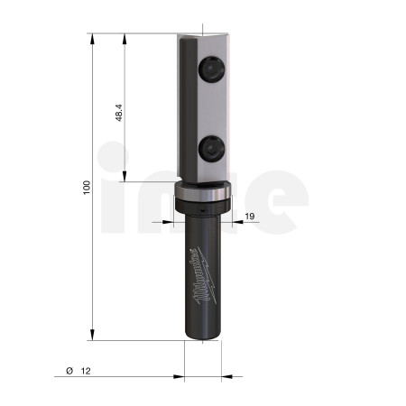 MILWAUKEE Šablonová fréza s tvrdokovovými břity pro laminát, stopka 12 mm, 19 / 100 mm – 1 ks 4932500950