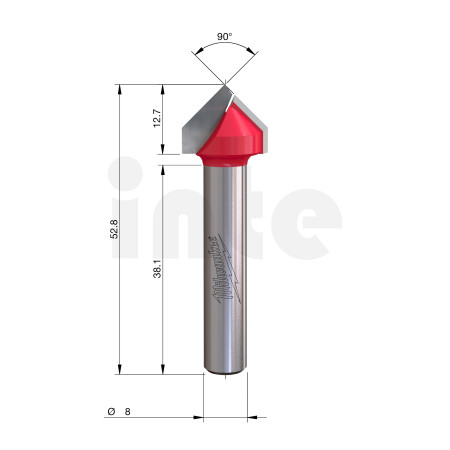 MILWAUKEE V-drážkovací fréza, stopka 8 mm, 16 / 52,8 mm – 1 ks 4932500953
